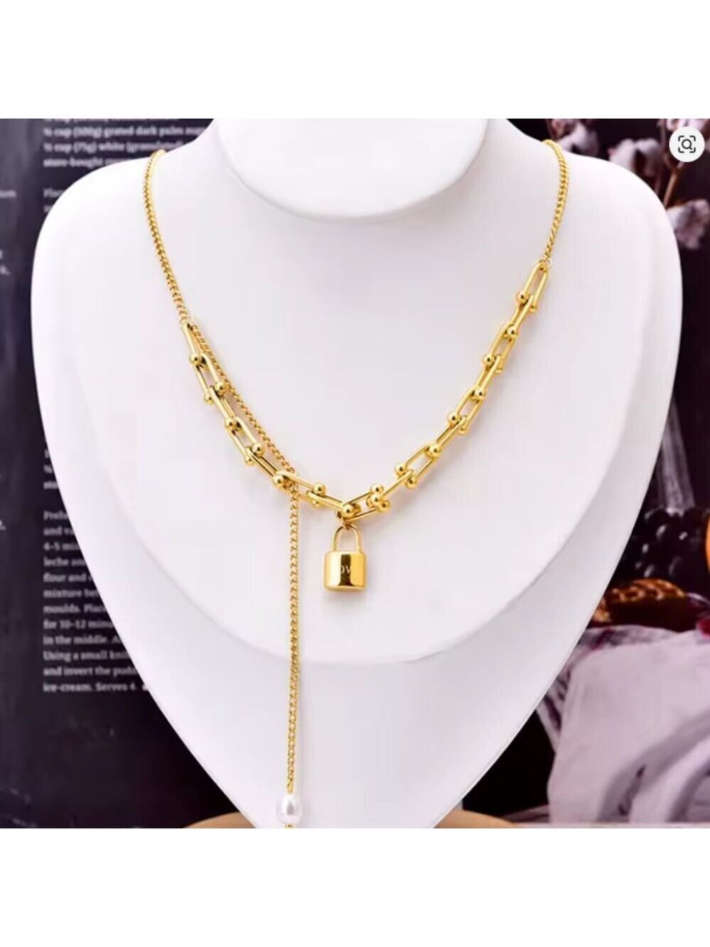 316L Stainless Steel New Fashion Fine Jewelry Lovers Lock U-Shaped Pearl Tassels